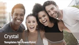  Presentation with big group people - Slide set consisting of four sessons - group of atheltic people having background and a tawny brown colored foreground