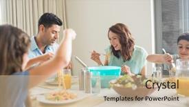  Presentation with dining table - Slides having four sitting at dining table background and a coral colored foreground