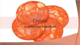  Presentation with chorizo - Slides featuring four slices of chorizo salami on white background background and a coral colored foreground