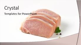  Presentation with tenderloin - Cool new PPT layouts with four slices of raw pork backdrop and a white colored foreground