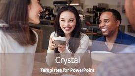  Presentation with college coffee shop - Slides featuring four smiling friends having coffee background and a coral colored foreground