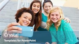  Presentation with high school students - Presentation theme enhanced with four steps - female high school students taking background and a teal colored foreground