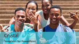  Presentation with african american college students - Beautiful theme featuring four steps - group of happy african american backdrop and a cyan colored foreground