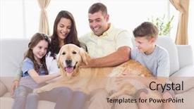  Presentation with living room family - Slide set consisting of four stroking golden retriever background and a coral colored foreground