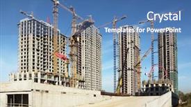 Presentation with tall buildings cranes - Beautiful slide deck featuring four tall buildings under construction backdrop and a ocean colored foreground