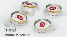  Presentation with alcoholic beverage - Amazing slide set having four tin cans of non-alcoholic beer beverage lying in winter snow backdrop and a white colored foreground