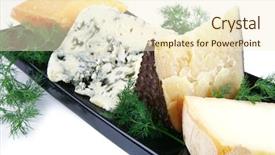  Presentation with blue cheese - PPT theme with four type of delicatessen cheeses background and a cream colored foreground