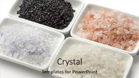  Presentation with all types of cancer - Theme having four types of salt in white dishes close up background and a soft green colored foreground