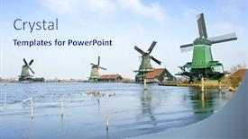  Presentation with windmills - Amazing slides having four typically dutch windmills in de zaanse schans near de river zaan in the netherlands backdrop and a sky blue colored foreground