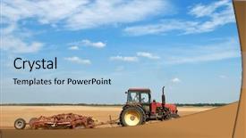  Presentation with plough - Theme featuring four wheel drive - agriculture tractor in yellow field background and a light blue colored foreground