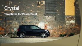  Presentation with traditional mode old vespa scooter - Slides having four wheel drive - modern crossover vehicle near old background and a dark gray colored foreground