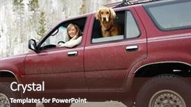  Presentation with suv - Beautiful presentation featuring four wheel drive - woman and dog in dirt backdrop and a tawny brown colored foreground