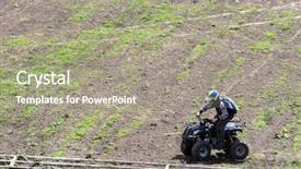  Presentation with man riding big bike motor - Presentation consisting of four wheel drive - young man on quad bike background and a gray colored foreground