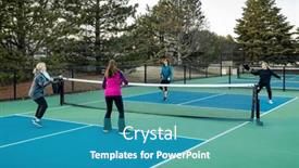  Presentation with volley - Slide deck having four-women-pickleball-players-volley background and a teal colored foreground