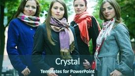  Presentation with walking together - Slide deck with four women walking along the street together background and a ocean colored foreground