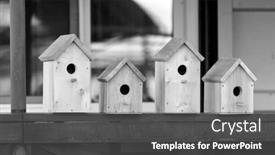  Presentation with wooden - Slide set with four-wooden-birdhouses-on-sale background and a dark gray colored foreground