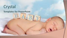  Presentation with sleeping baby - Colorful slide set enhanced with four wooden blocks backdrop and a sky blue colored foreground