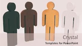  Presentation with different - Beautiful presentation theme featuring four-wooden-figure-persons backdrop and a lemonade colored foreground