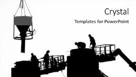  Presentation with cement factory - Slides enhanced with four workers pouring cement background and a white colored foreground