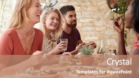  Presentation with friends eating and drinking wine - Amazing slide deck having four young adult friends eating backdrop and a coral colored foreground