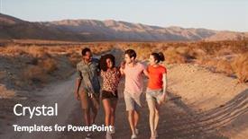 Presentation with child and adult talking - Audience pleasing slides consisting of four young adult friends talking backdrop and a tawny brown colored foreground
