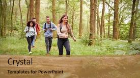  Presentation with multi ethnic group - Audience pleasing presentation theme consisting of four young adult friends walking backdrop and a  colored foreground