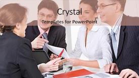  Presentation with group - Presentation theme with four young businesspeople discussing different background and a  colored foreground