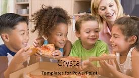  Presentation with young children - Slides with four young children indoors background and a coral colored foreground