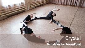  Presentation with flexible - Slide deck featuring four-young-flexible-dancers background and a coral colored foreground