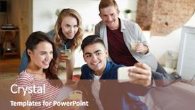  Presentation with selfie - Audience pleasing theme consisting of four young friends making selfie backdrop and a violet colored foreground