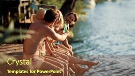  Presentation with togetherness - PPT layouts with four-young-friends-on-vacation background and a tawny brown colored foreground