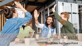  Presentation with project kick off meeting - PPT theme enhanced with four-young-joyful-and-successful background and a mint green colored foreground