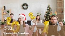  Presentation with next year - Beautiful PPT theme featuring four-young-office-workers backdrop and a coral colored foreground