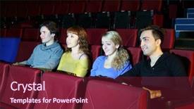  Presentation with movie theater - Theme featuring four young people watch movie in movie theater focus on girls background and a violet colored foreground