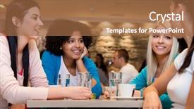  Presentation with coffee - Slide deck featuring four young women having coffee background and a coral colored foreground