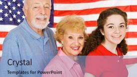  Presentation with grandparents - Colorful PPT theme enhanced with fourth generation - grandparents and their granddaughter backdrop and a light blue colored foreground