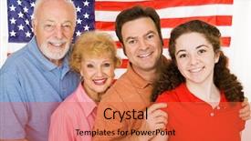  Presentation with child and adult talking - Presentation theme with fourth generation - grandparents their adult child background and a red colored foreground