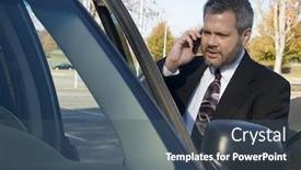  Presentation with car business - Cool new presentation theme with fourty something business man on cellphone outside of car backdrop and a ocean colored foreground