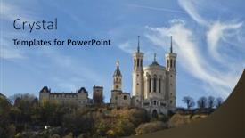  Presentation with hill - Theme having fourviere-basilica-on-the-top background and a light blue colored foreground