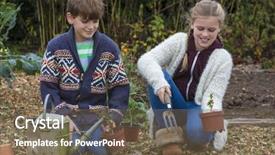  Presentation with vegetable gardening - Cool new slides with fowers - two children boy and girl backdrop and a violet colored foreground
