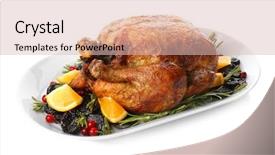  Presentation with white plate - Presentation design having fowl - plate with roasted turkey background and a lemonade colored foreground