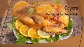  Presentation with meat - Slide set having fowl - roasted meat with orange background and a gold colored foreground