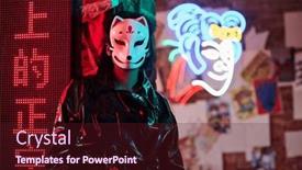  Presentation with cyberpunk - Presentation theme with foxy-cyberpunk-girl-standing and a wine colored foreground