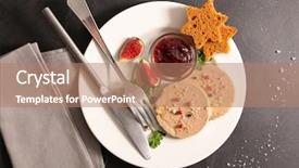  Presentation with foie - Slide deck featuring foyer - foie gras and gingerbread cake background and a coral colored foreground