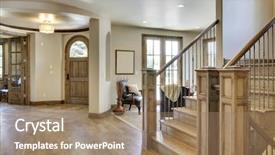  Presentation with wood floor wiht lighting - Colorful presentation theme enhanced with foyer and entrance with wood backdrop and a coral colored foreground