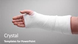  Presentation with fracture bone - Audience pleasing PPT theme consisting of fracture - broken arm bone in cast backdrop and a gray colored foreground