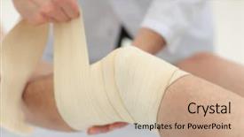  Presentation with bandaging - Colorful slide set enhanced with ankle fracture - closeup doctor bandaging a patient's backdrop and a soft green colored foreground