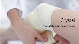  Presentation with bandaging - Cool new slides with ankle fracture - closeup doctor bandaging a patient's backdrop and a mint green colored foreground