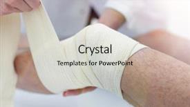  Presentation with bandaging - Cool new PPT theme with ankle fracture - closeup doctor bandaging a patient's backdrop and a light gray colored foreground