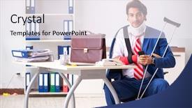  Presentation with employee - Beautiful slide deck featuring fracture - injured employee working backdrop and a sky blue colored foreground